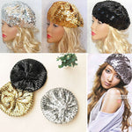 Women Sequins Hat Shiny Costume Jazz Glitter Dance Beret Round Cap Ladies Fashion