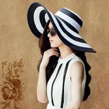 Summer Sun Hat For Women Straw Wide Brim Stripe Printed Caps Lady Girls Beach