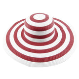 Summer Sun Hat For Women Straw Wide Brim Stripe Printed Caps Lady Girls Beach