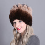Women fur hat for winter natural rex rabbit fox fur cap russian female