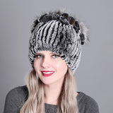 Women fur hat for winter natural rex rabbit fox fur cap russian female
