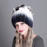 Women fur hat for winter natural rex rabbit fox fur cap russian female
