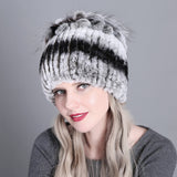 Women fur hat for winter natural rex rabbit fox fur cap russian female