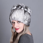 Women fur hat for winter natural rex rabbit fox fur cap russian female