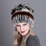 Women fur hat for winter natural rex rabbit fox fur cap russian female