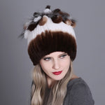 Women fur hat for winter natural rex rabbit fox fur cap russian female