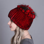Women fur hat for winter natural rex rabbit fox fur cap russian female