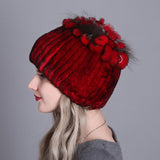 Women fur hat for winter natural rex rabbit fox fur cap russian female