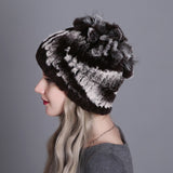 Women fur hat for winter natural rex rabbit fox fur cap russian female