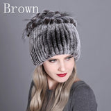 Women fur hat for winter natural rex rabbit fox fur cap russian female