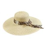 2019 Summer Straw Hats For Beach Sun Hats Bowknot Leopard Ribbon Hollow Cap Large Brim Visor For Women