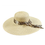 2019 Summer Straw Hats For Beach Sun Hats Bowknot Leopard Ribbon Hollow Cap Large Brim Visor For Women