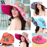 Womail Women hat summer Print Two-Side Big Brim Straw Hat Sun Floppy Wide Brim Hats Beach Cap