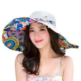 Womail Women hat summer Print Two-Side Big Brim Straw Hat Sun Floppy Wide Brim Hats Beach Cap