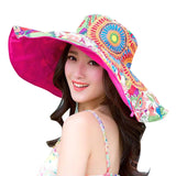 Womail Women hat summer Print Two-Side Big Brim Straw Hat Sun Floppy Wide Brim Hats Beach Cap