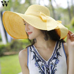 Women hat summer Big Brim Straw Hat Sun Floppy Wide Brim Hats New Bowknot Folding Beach Cap