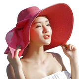 Women hat summer Big Brim Straw Hat Sun Floppy Wide Brim Hats New Bowknot Folding Beach Cap