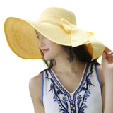 Women hat summer Big Brim Straw Hat Sun Floppy Wide Brim Hats New Bowknot Folding Beach Cap